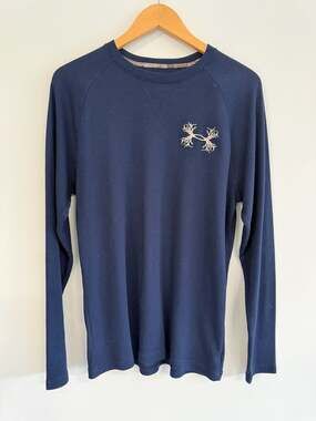 Under Armour ColdGear Men's Loose Waffle Knit Antler Logo Long Sleeve Shirt Navy